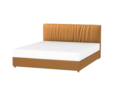Double Bed with Orange Leather Tufted Headboard and White Mattress in Modern Style 3d model