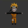 Cartoon Character With Yellow Spiky Hair Headband Orange Outfit And Black Sleeves Arms Outstretched