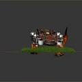 Pink And Gray Mechanical Vehicle With Flames On Broken Grass Ground