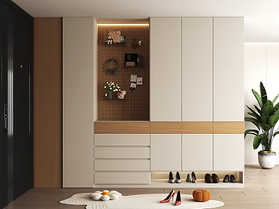 Modern Shoe Cabinet With Open Storage And Wooden Accent For Decorative Items 3d model