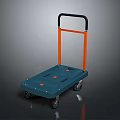 Blue Platform Cart With Orange Frame Black Handle And Four Wheels Design 3d model