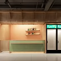 Modern Restaurant Interior With Wooden Structures Green Tile Wall And Cabinetry