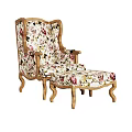 Leisure Sofa Set With Armchair And Ottoman Featuring Floral Fabric And Wooden Frame