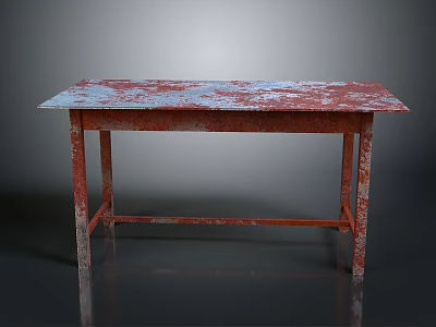 Rustic Metal Table With Red And Blue Rusted Surface And Sturdy Legs 3d model