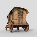 Vintage Wooden Carriage With Classic Design Lattice Windows And Wooden Doors On Wheels