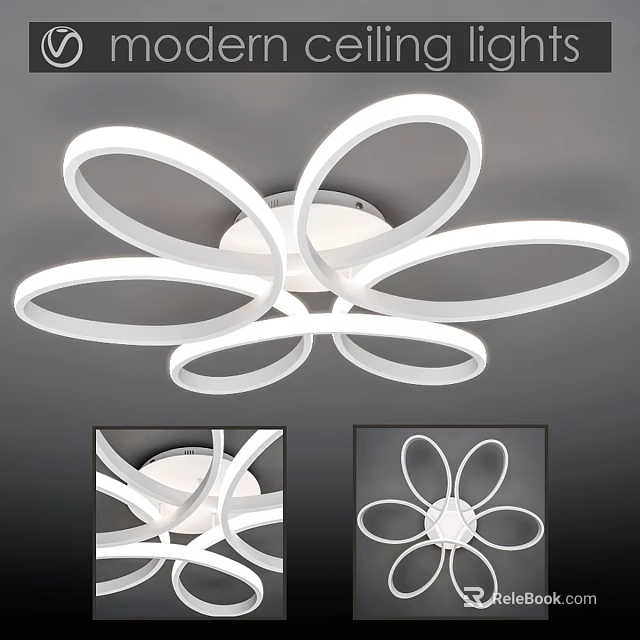 Modern White Flower Shaped Ceiling Light With Circular Ring Design For Interior Decor 3d model 