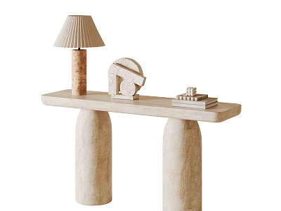 Beige Console Table With Cylindrical Pillars Table Lamp Geometric Decor And Books 3d model