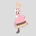 Anime Game Character With Blonde Hair Long Sleeves Pink White Dress And Golden Decorations
