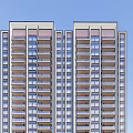Two Modern High Rise Residential Buildings Exterior With Balconies And Glass Facades