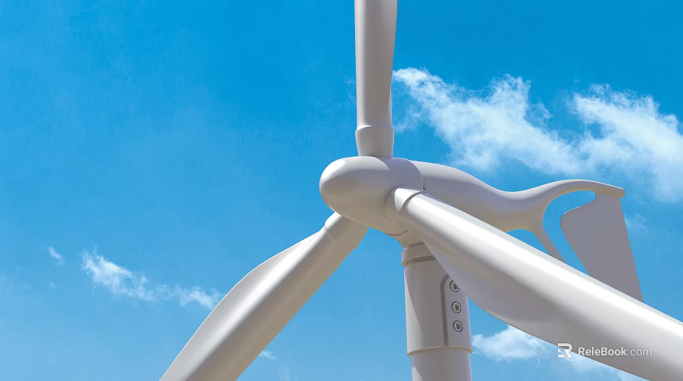 Wind Turbine Blades And Hub Structure Against Blue Sky With Clouds 3d model 