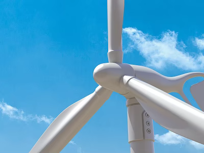 Wind Turbine Blades And Hub Structure Against Blue Sky With Clouds 3d model