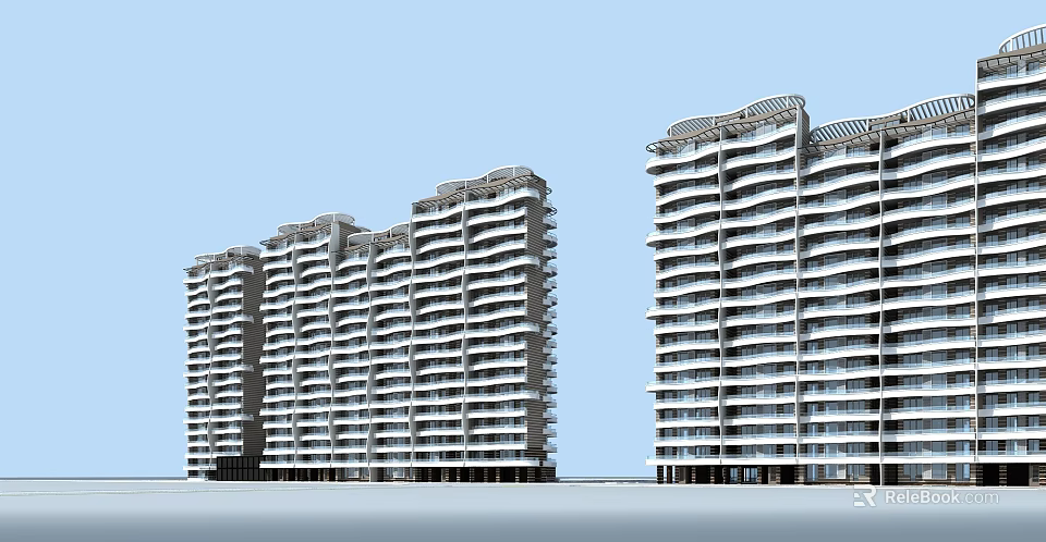 Modern High Rise Residential Building With Contemporary Exterior Design And Balconies 3d model 