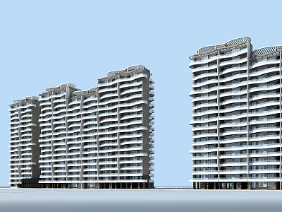 Modern High Rise Residential Building With Contemporary Exterior Design And Balconies 3d model