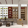 Elegant Modern Tea Specialty Store Interior With Shelves And Displayed Tea Products