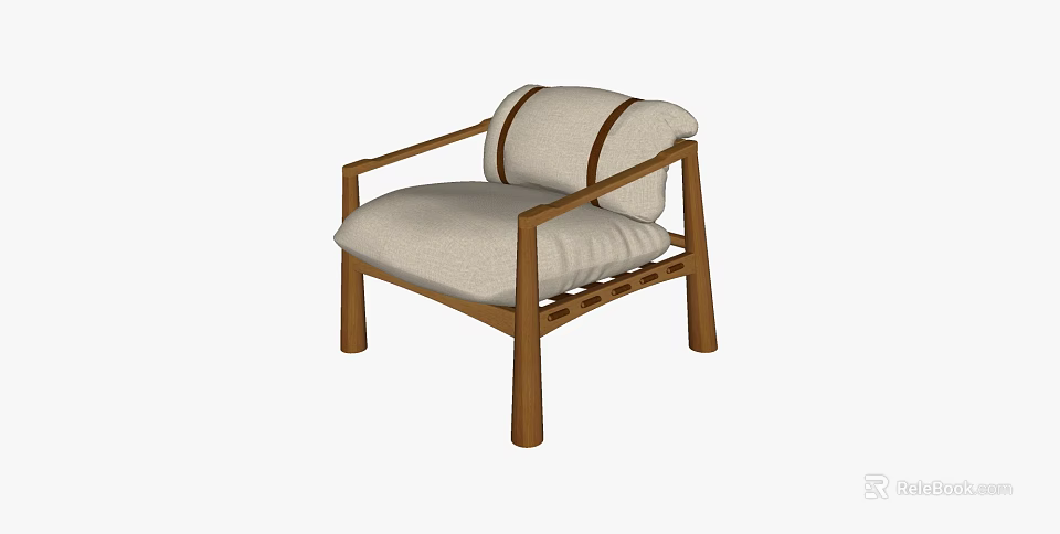 Modern Single Sofa With Wooden Frame Light Fabric Cushion And Decorative Backrest Straps 3d model