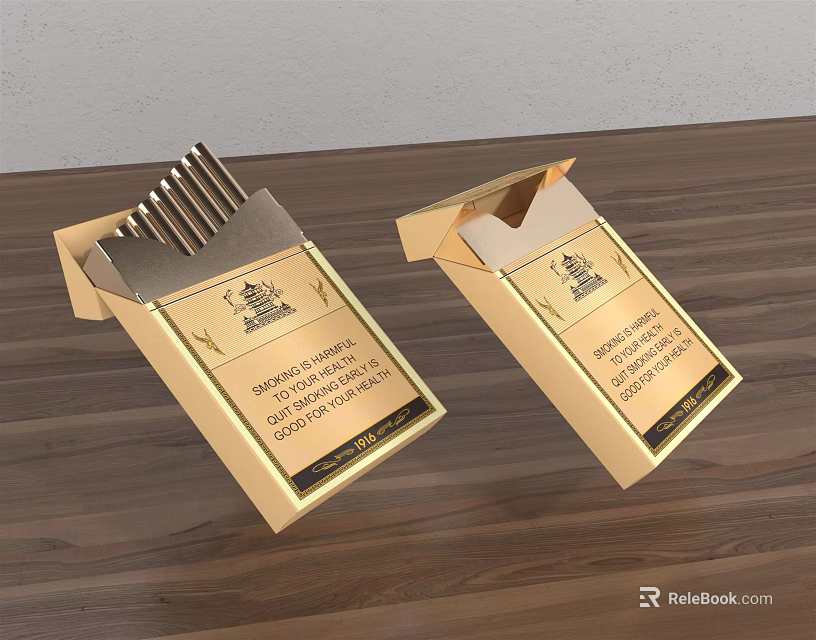 Two Golden Boxes of Daily Life Supplies with Elegant Design on Wooden Surface 3d model 