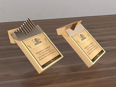 Two Golden Boxes of Daily Life Supplies with Elegant Design on Wooden Surface 3d model