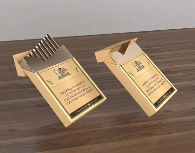 Two Golden Boxes of Daily Life Supplies with Elegant Design on Wooden Surface 3d model