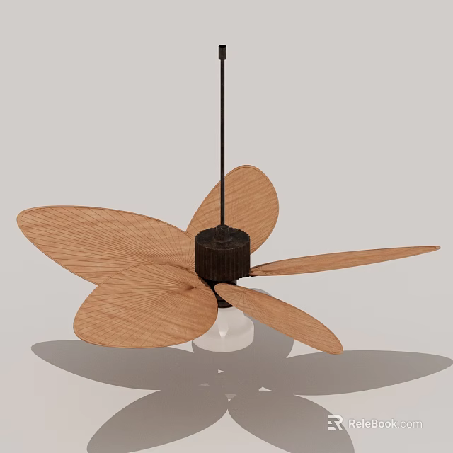Modern Butterfly Shaped Ceiling Fan With Wooden Blades And Light Bulb 3d model 