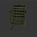 Rustic Green Wooden Armchair with Slatted Back and Solid Wood Legs 3d model