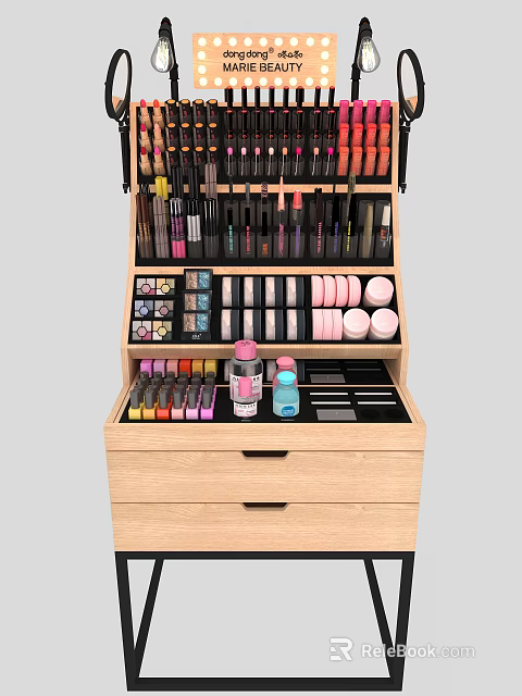 Wooden Display Cabinet Shelf with Multiple Layers Drawers for Lipsticks Eyeshadow Palettes and Cosmetics 3d model 