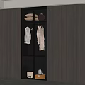 Modern Wooden Wardrobe With Glass Door And Hanging Clothes Storage Boxes In Minimalist Interior