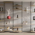 Modern Minimalist Shelving Unit With Wood And Metal Tiers Displaying Books Figurines And Decorative Accents