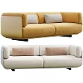Yellow and Cream Colored Two Seater Sofa with Light Gray and Brown Cushions