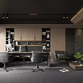 Modern Office Interior Design With Wooden Desk Chair Sofa And Green Plant