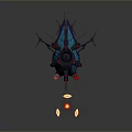Futuristic Sci Fi Flying Vehicle With Dark Blue Teal Accents And Red Glowing Thrusters