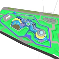 Colorful Outdoor Children's Play Area With Slides Trees And Playground Equipment