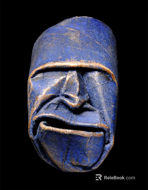 Blue Carved Mask Ornament Decor Set With Textured Details And Gold Accents 3d model 