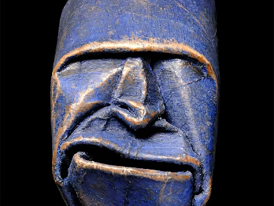 Blue Carved Mask Ornament Decor Set With Textured Details And Gold Accents 3d model