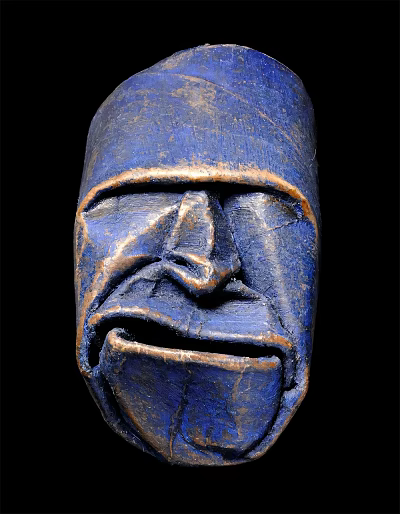 Blue Carved Mask Ornament Decor Set With Textured Details And Gold Accents 3d model