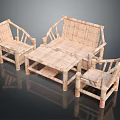 Light Wood Outdoor Table With Rattan Design And Matching Chairs For Patio Use