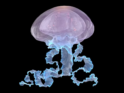 Translucent Purple Jellyfish with Blue Bioluminescent Tentacles on Black Background 3d model