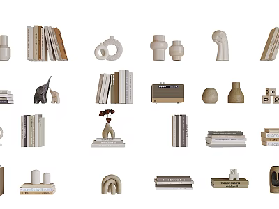 Minimalist Modern Decorative Ornament Set With Books Geometric Sculptures And Neutral Tones 3d model