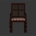 Wooden Leisure Chair with Lattice Back Design Armrests and Pink White Striped Cushion