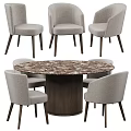 Modern Round Dining Table Set With Marble Top And Upholstered Chairs 3d model