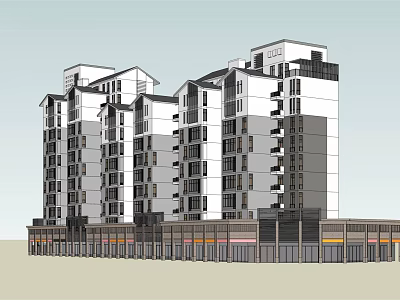 Modern Multi Story Residential Building Exterior With Ground Floor Commercial Shops And Windows 3d model