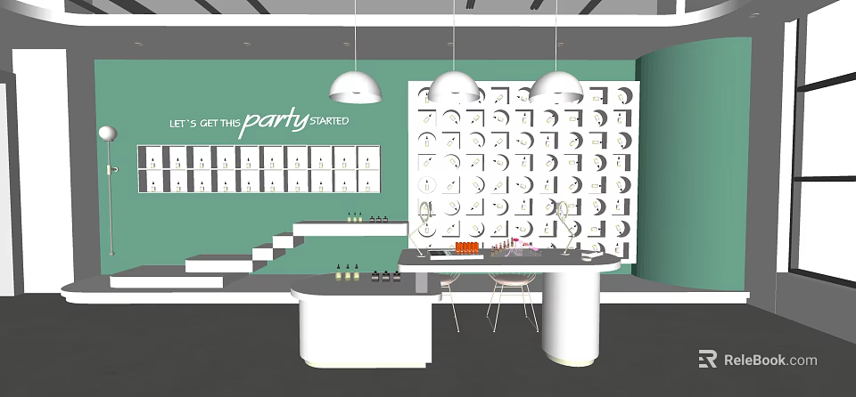Modern Public Office Space With Open Layout Workstations Hanging Lights And Wall Decor 3d model 