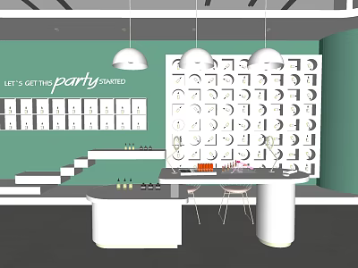 Modern Public Office Space With Open Layout Workstations Hanging Lights And Wall Decor 3d model