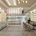 YITEA Tea Store Interior With Marble Counter Tea Sets Display Hanging Lights And Landscape Painting