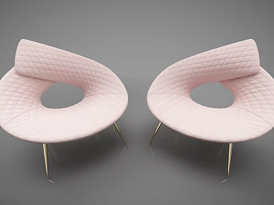 Pink Quilted Single Chair with Modern Curved Design and Gold Metal Legs 3d model