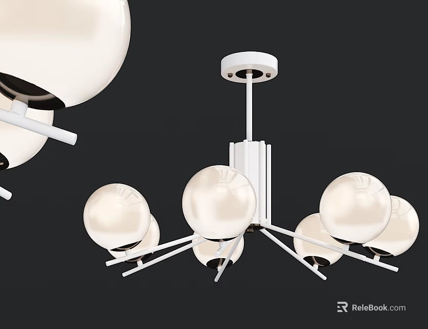 Modern Minimalist Chandelier With Multiple Spherical Shades And White Metal Frame For Interior Lighting 3d model 