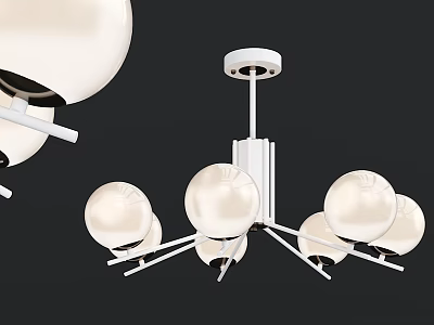 Modern Minimalist Chandelier With Multiple Spherical Shades And White Metal Frame For Interior Lighting 3d model