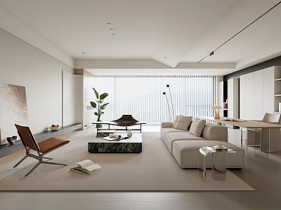Modern Living Room Interior With Beige Sofa Marble Coffee Table Floor Lamp And Green Plant 3d model