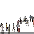 Multiple People Carrying Various Suitcases Walking Together In Travel Scenario
