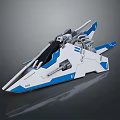 Futuristic Sci Fi Starship With White Blue Sleek Design Advanced Mechanical Weapons