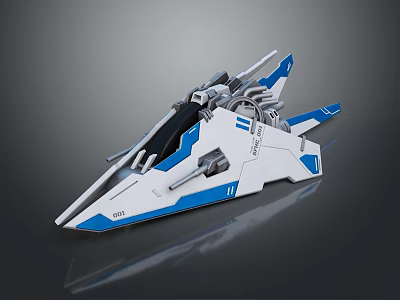 Futuristic Sci Fi Starship With White Blue Sleek Design Advanced Mechanical Weapons 3d model